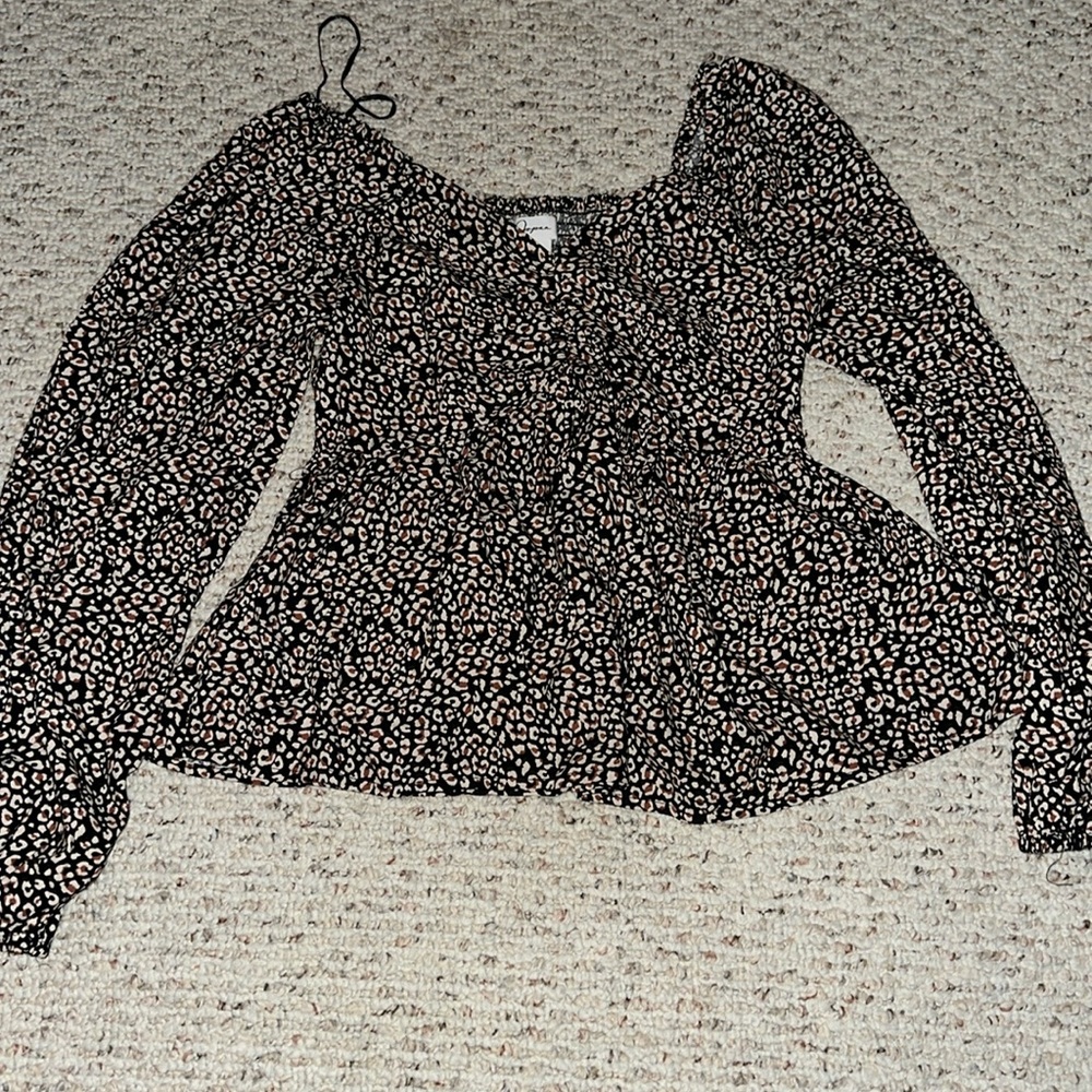 Black and pink, leopard print shirt, flowy, size small